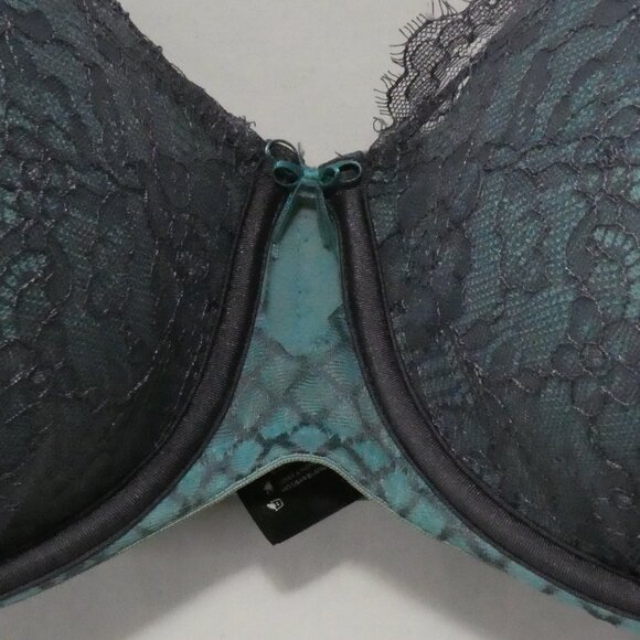 AG - ASHLEY GRAHAM | 40 DDD | Elegant Grey and Turquoise Lace Patterned Bra - Picture 4 of 16